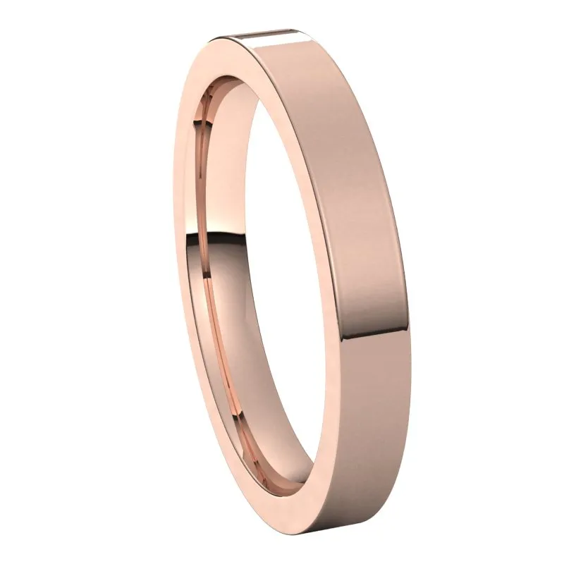 10K Rose Gold 3 mm flat comfort fit Wedding Band
