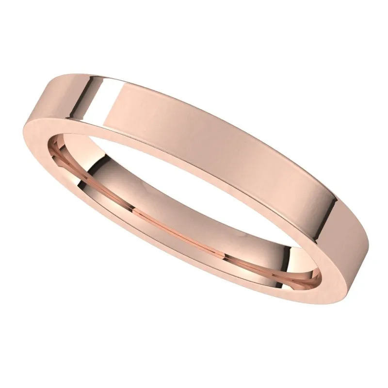 10K Rose Gold 3 mm flat comfort fit Wedding Band