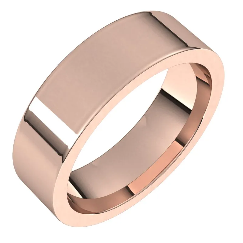 10K Rose Gold 6 mm flat comfort fit Wedding Band