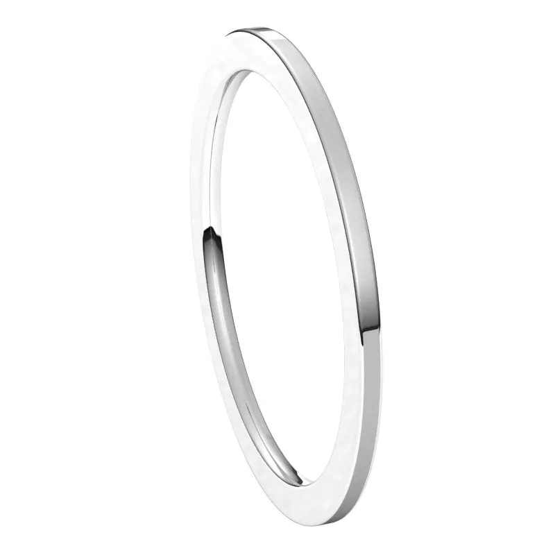 10K White Gold 1 mm flat comfort fit Wedding Band