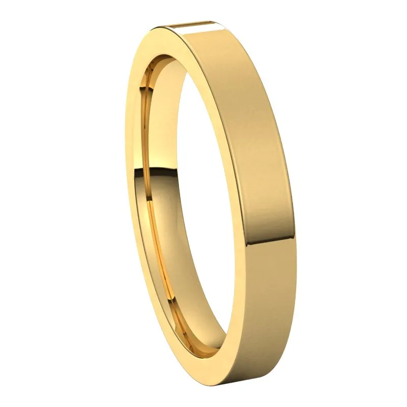 10K Yellow Gold 3 mm flat comfort fit Wedding Band