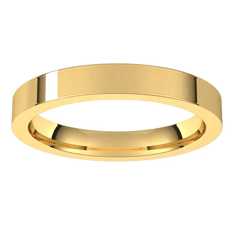 10K Yellow Gold 3 mm flat comfort fit Wedding Band