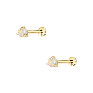 14k Gold Single Opal Gold Flat Back Earrings