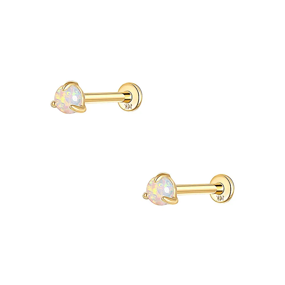 14k Gold Single Opal Gold Flat Back Earrings