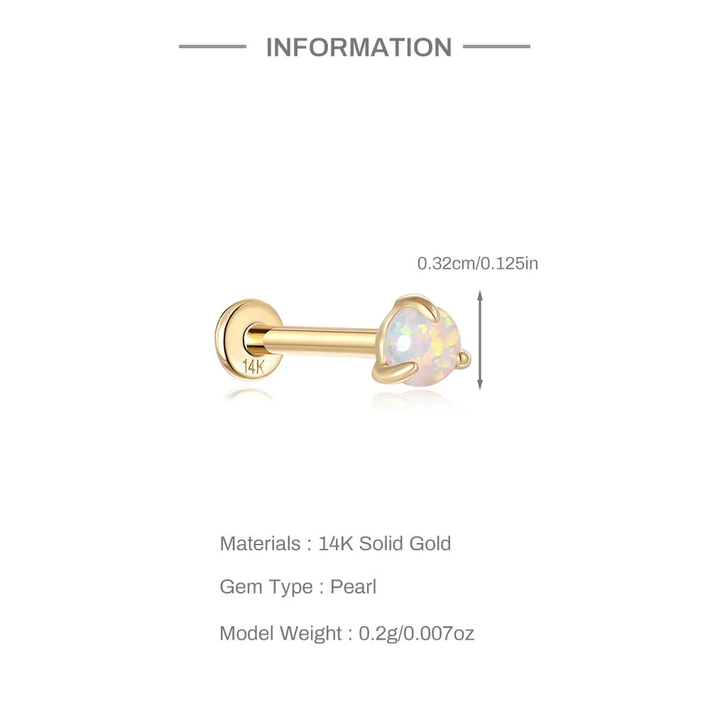 14k Gold Single Opal Gold Flat Back Earrings
