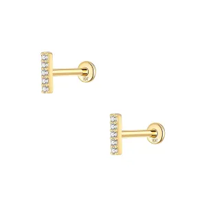 14k Gold Vertical Street Light Gold Flat Back Earrings