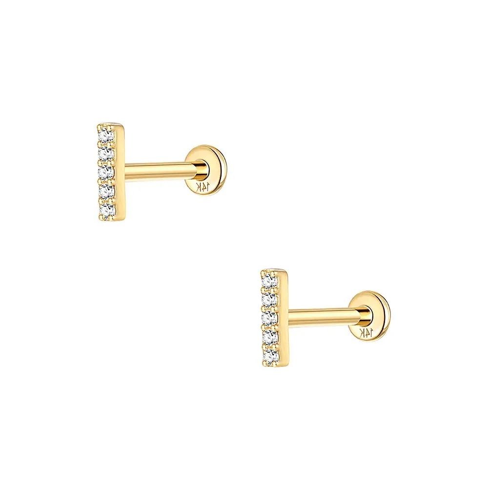 14k Gold Vertical Street Light Gold Flat Back Earrings