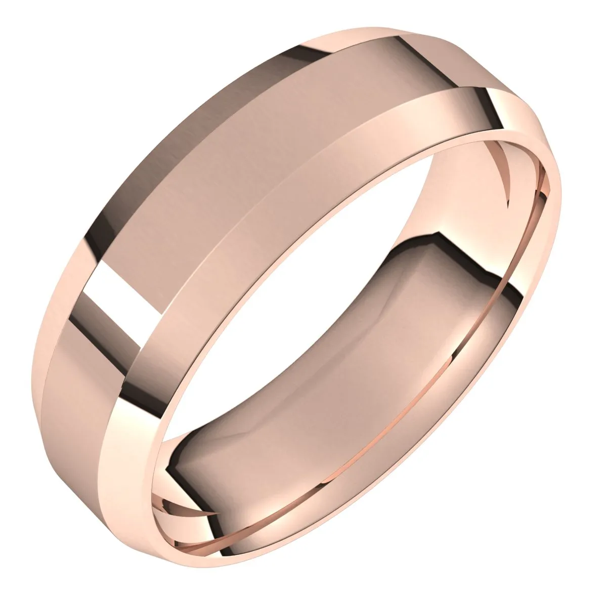 14K Rose 6 mm Beveled Edge Comfort Fit Light Band