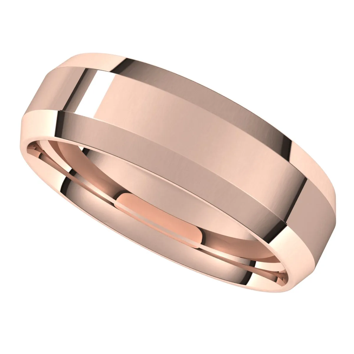 14K Rose 6 mm Beveled Edge Comfort Fit Light Band