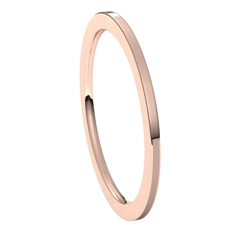 14K Rose Gold 1 mm flat comfort fit Wedding Band