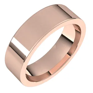 14K Rose Gold 6 mm flat comfort fit Wedding Band