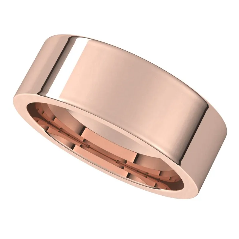14K Rose Gold 7 mm flat comfort fit Wedding Band