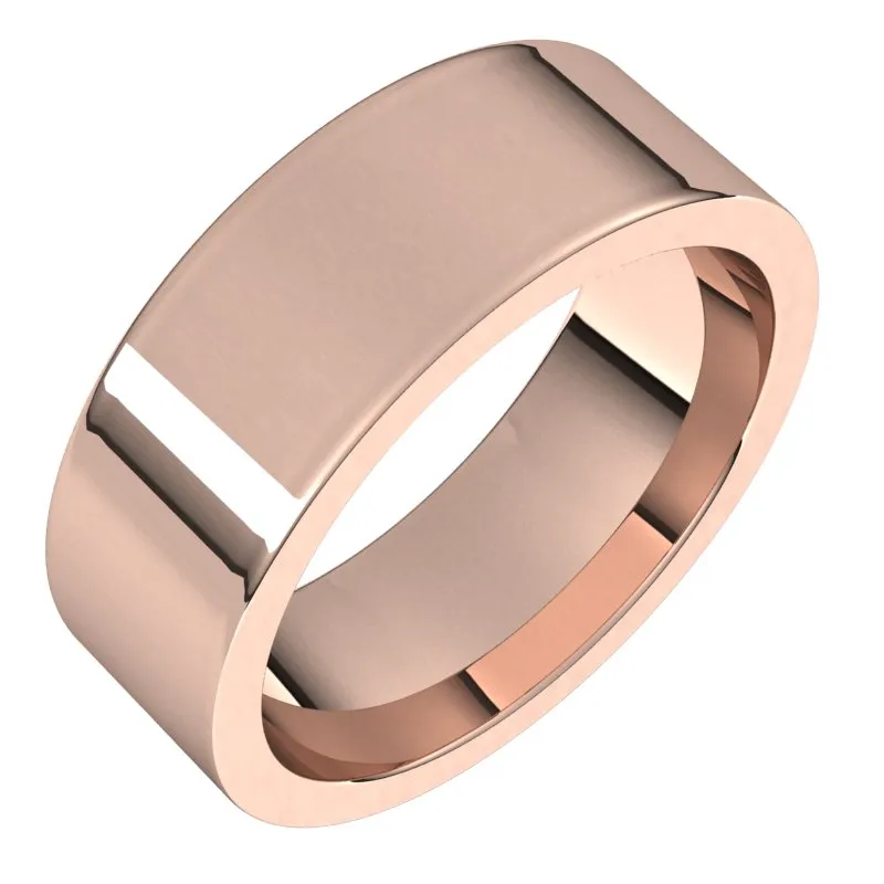 14K Rose Gold 7 mm flat comfort fit Wedding Band