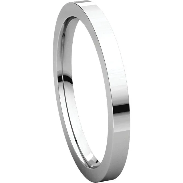 14k White Gold 2mm Flat Comfort Fit Band, Size 6.5