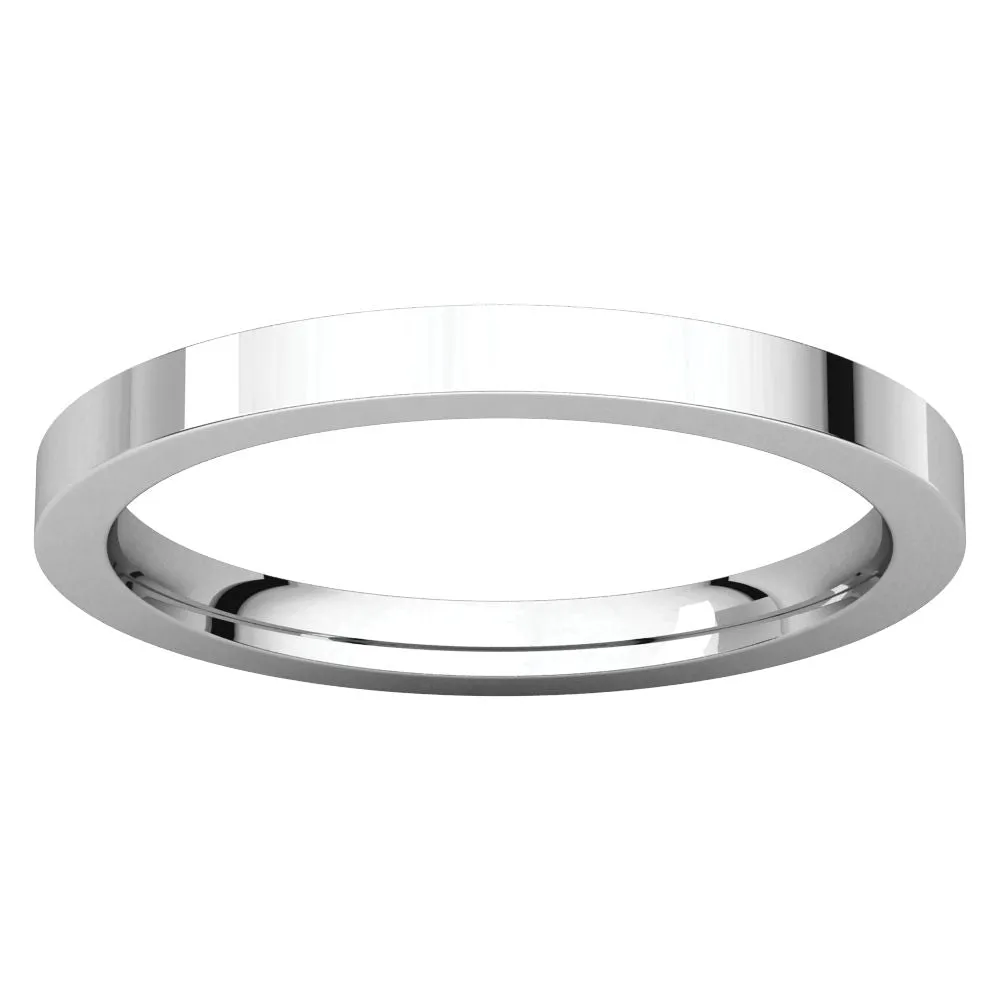 14k White Gold 2mm Flat Comfort Fit Band, Size 6.5