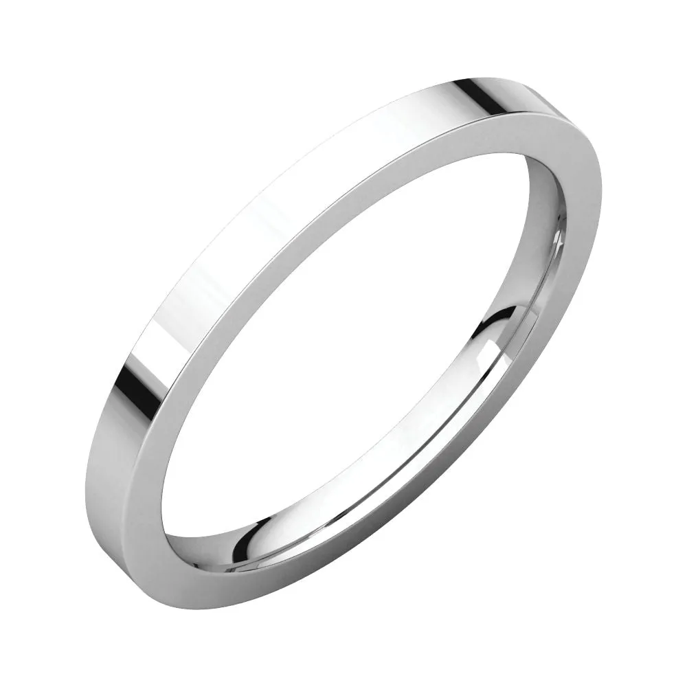 14k White Gold 2mm Flat Comfort Fit Band, Size 6.5
