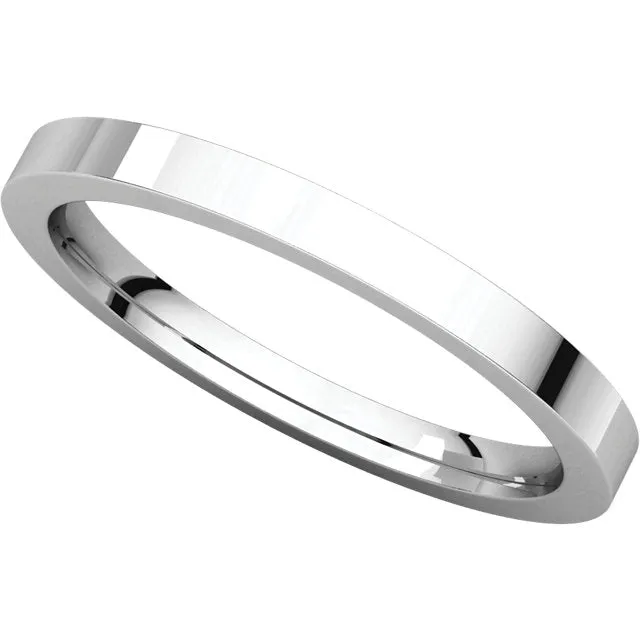 14k White Gold 2mm Flat Comfort Fit Band, Size 6.5