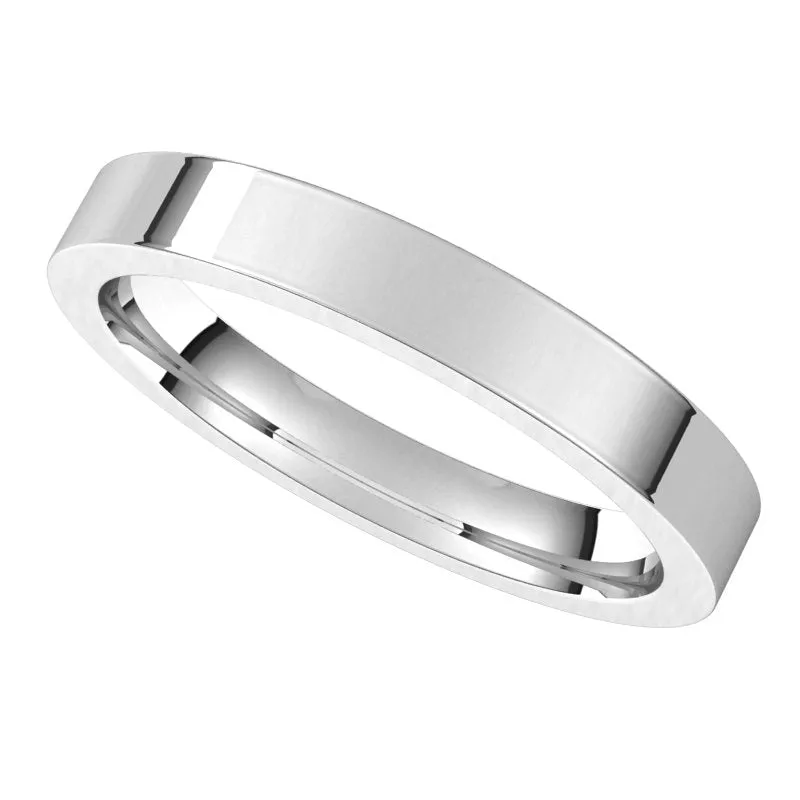14K White Gold 3 mm flat comfort fit Wedding Band