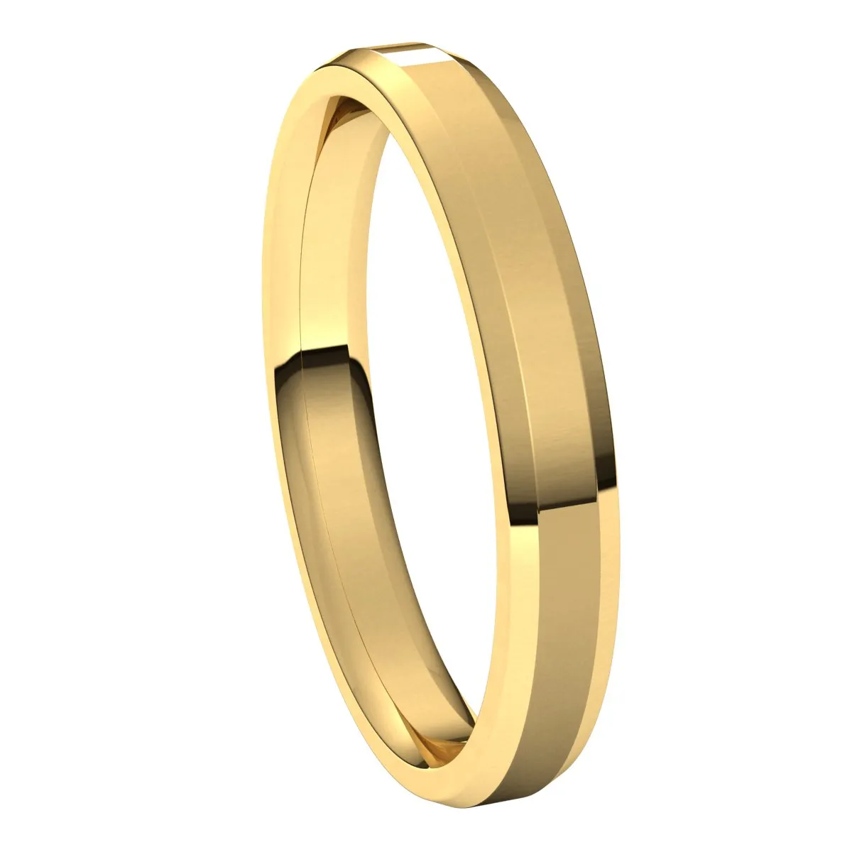 14K Yellow 3 mm Beveled Edge Comfort Fit Light Band