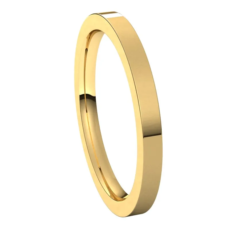 14K Yellow Gold 2 mm flat comfort fit Wedding Band
