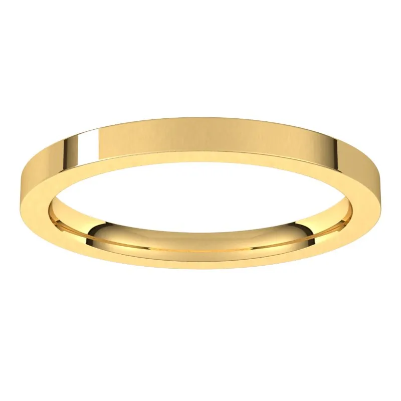 14K Yellow Gold 2 mm flat comfort fit Wedding Band