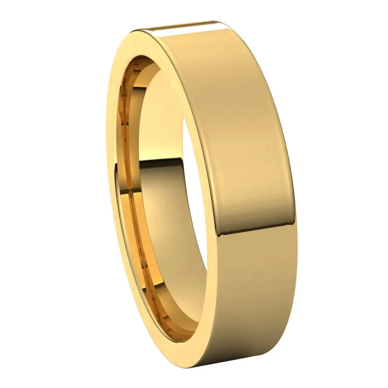 14K Yellow Gold 5 mm flat comfort fit Wedding Band