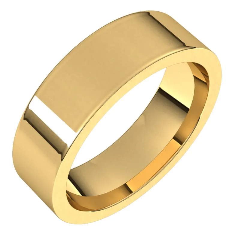 14K Yellow Gold 6 mm flat comfort fit Wedding Band
