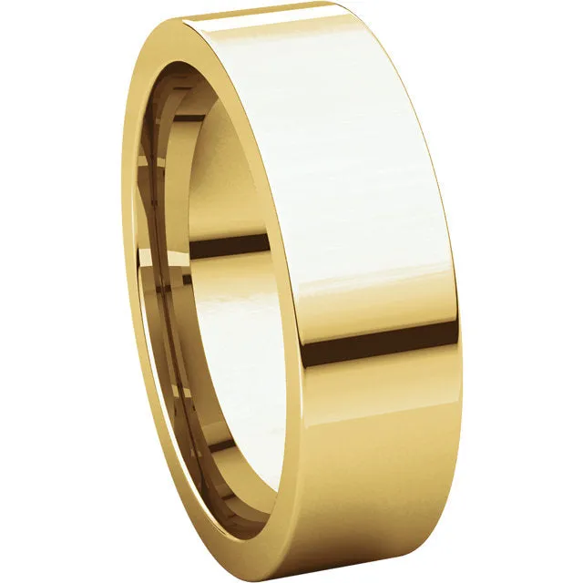 14k Yellow Gold 6mm Flat Comfort Fit Band, Size 10
