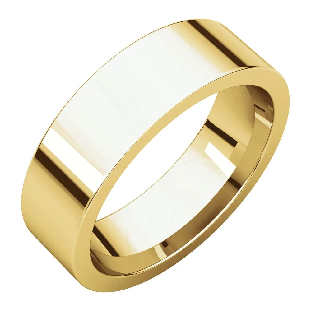 14k Yellow Gold 6mm Flat Comfort Fit Band, Size 10