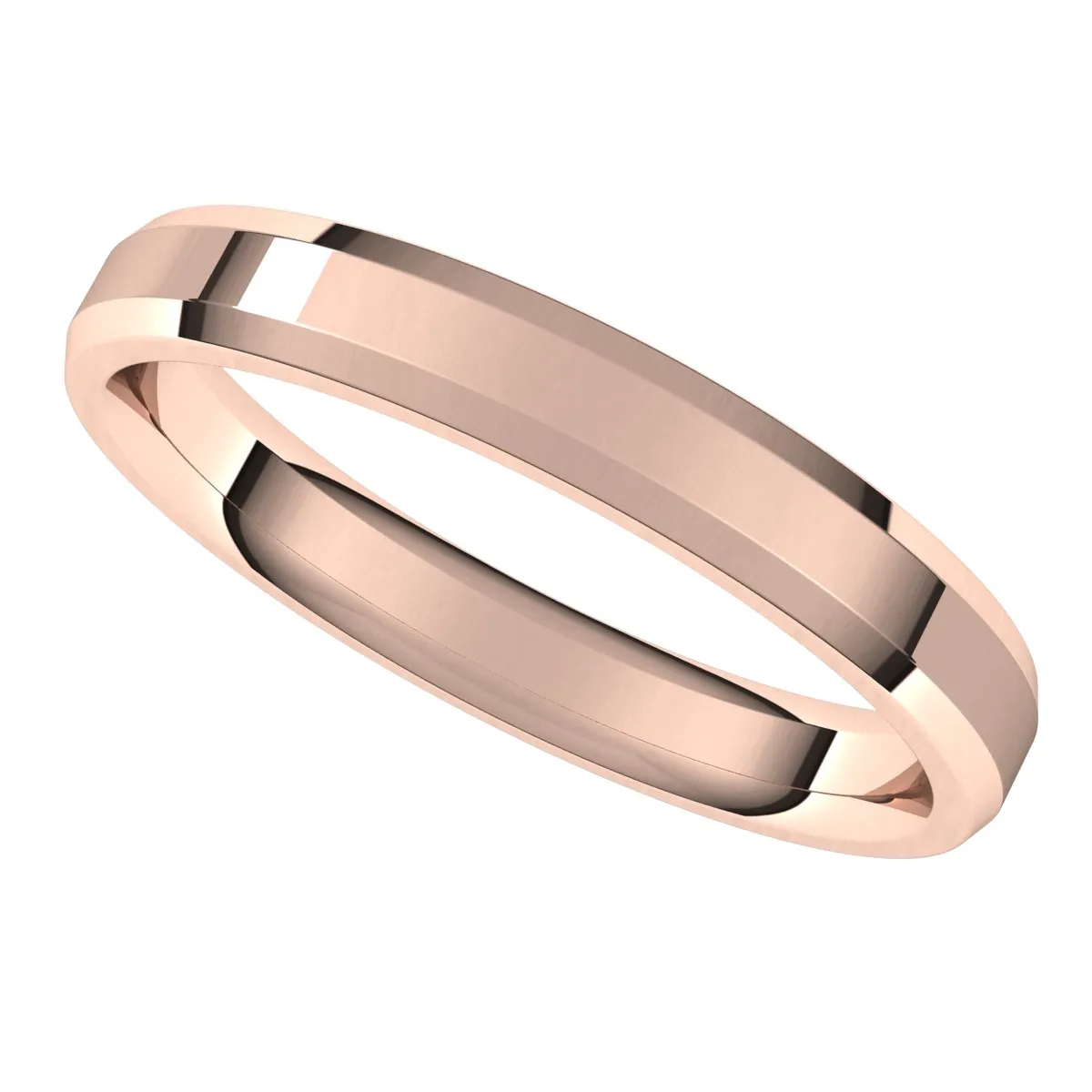 18K Rose 3 mm Beveled Edge Comfort Fit Light Band