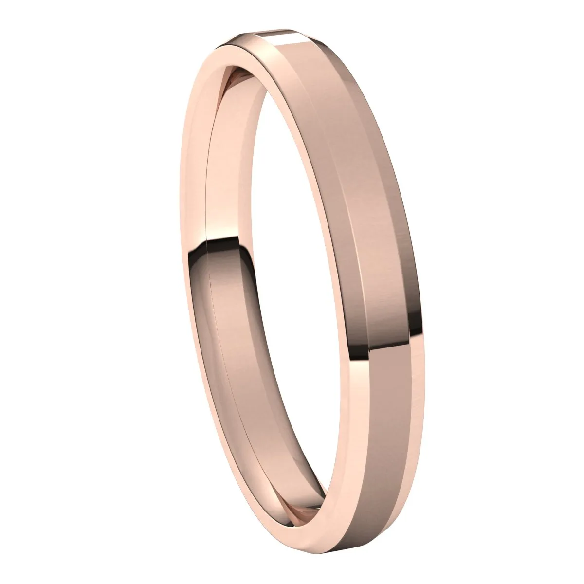 18K Rose 3 mm Beveled Edge Comfort Fit Light Band