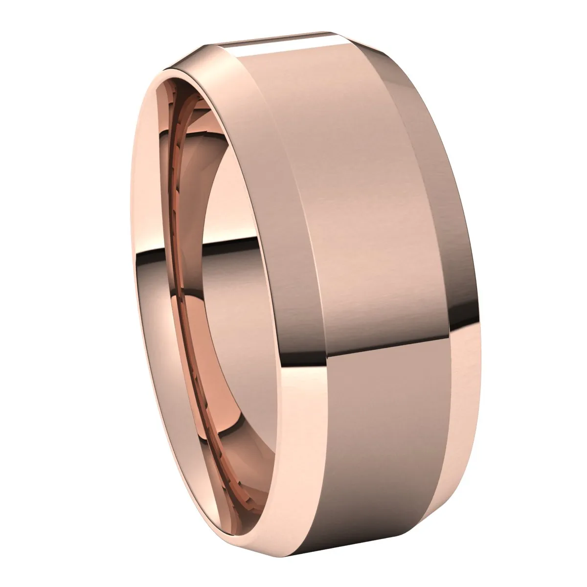 18K Rose 8 mm Beveled Edge Comfort Fit Light Band