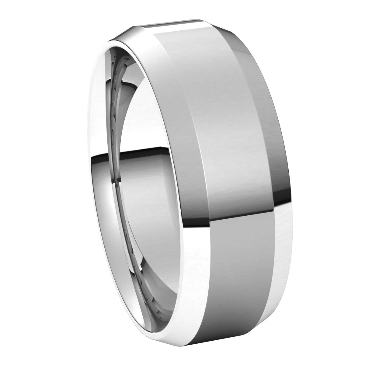 18K White 7 mm Beveled Edge Comfort Fit Light Band