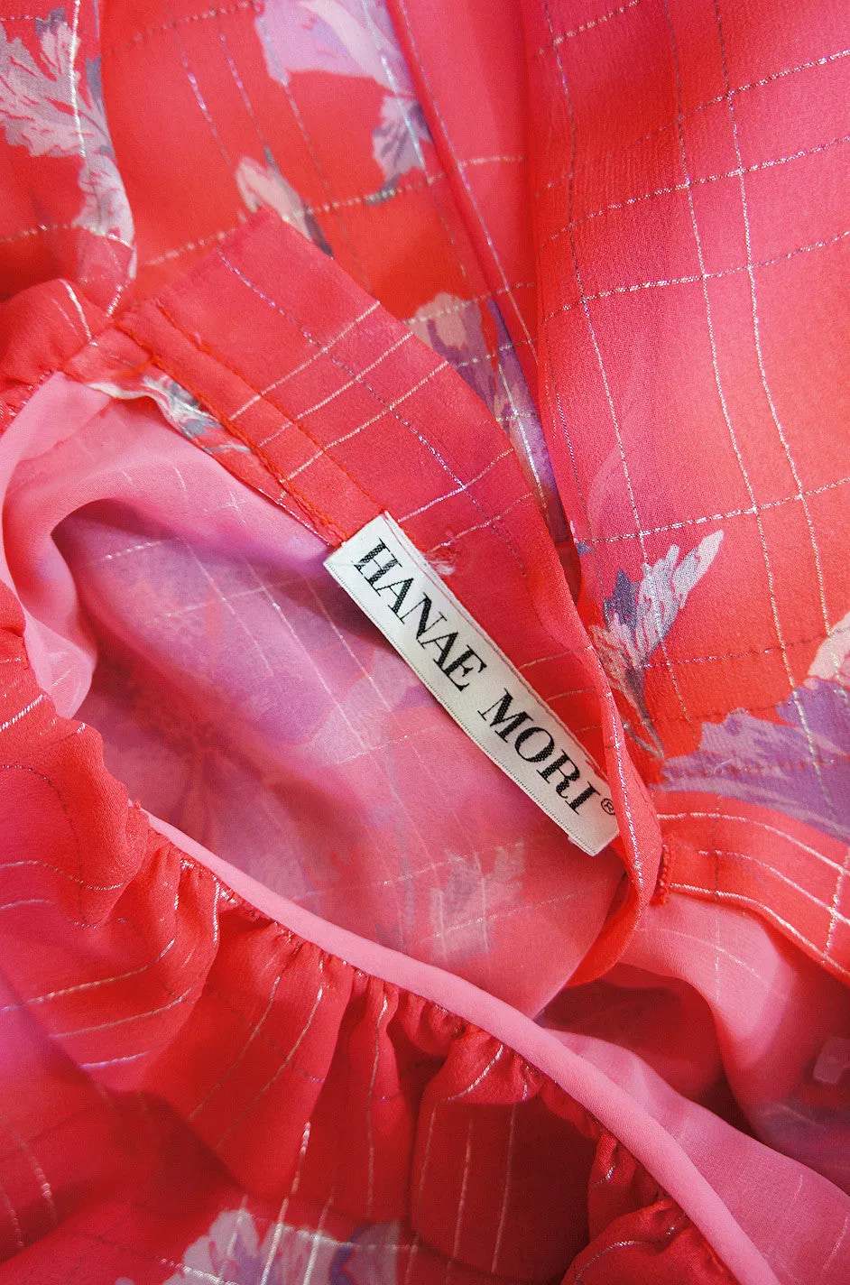 1970s Coral Printed Silk Chiffon Hanae Mori