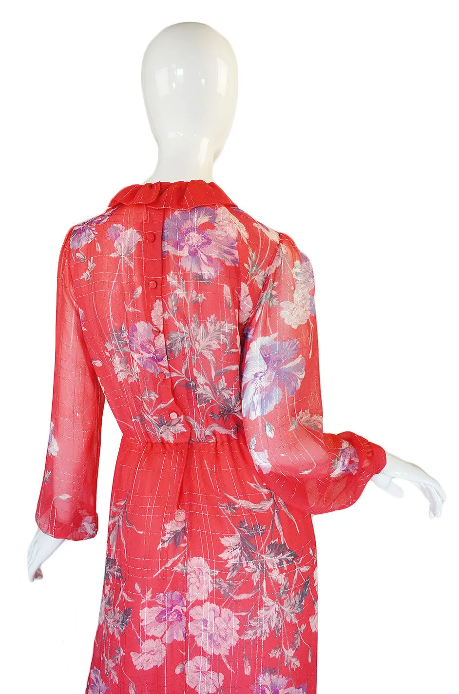 1970s Coral Printed Silk Chiffon Hanae Mori