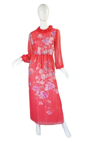 1970s Coral Printed Silk Chiffon Hanae Mori