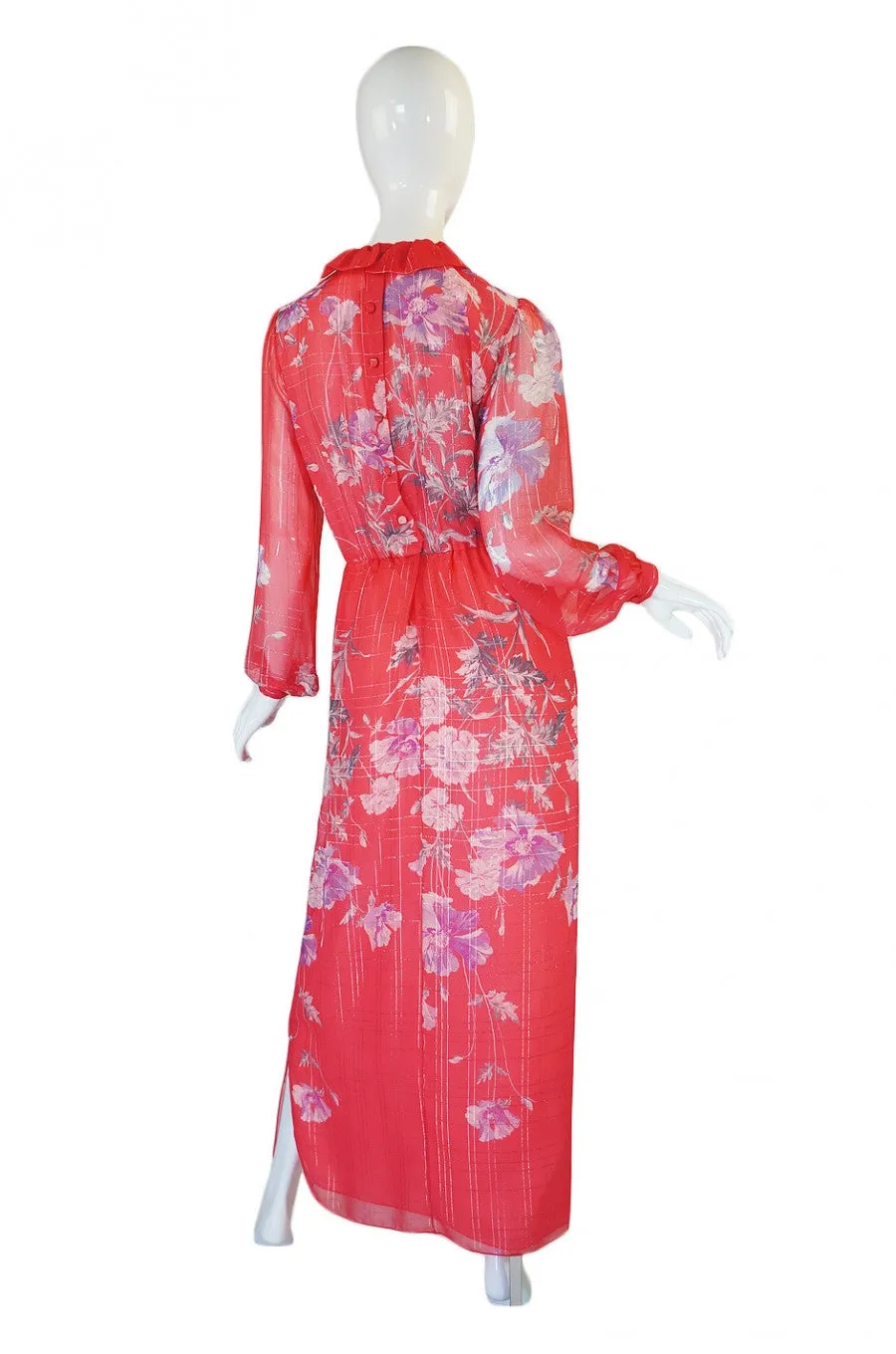 1970s Coral Printed Silk Chiffon Hanae Mori