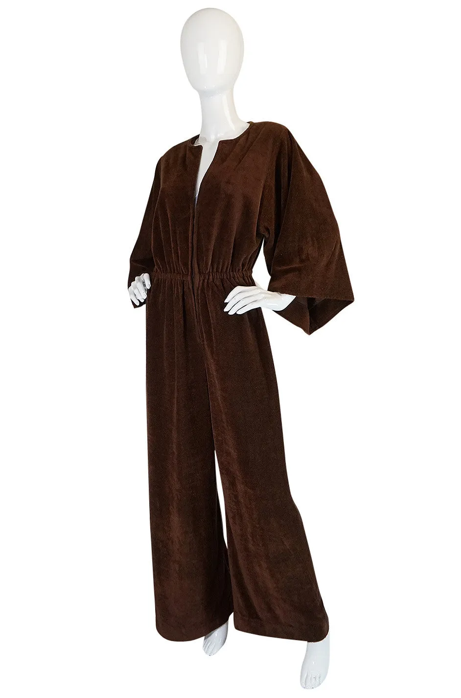 1970s Halston Chocolate Brown Toweling Jumpsuit