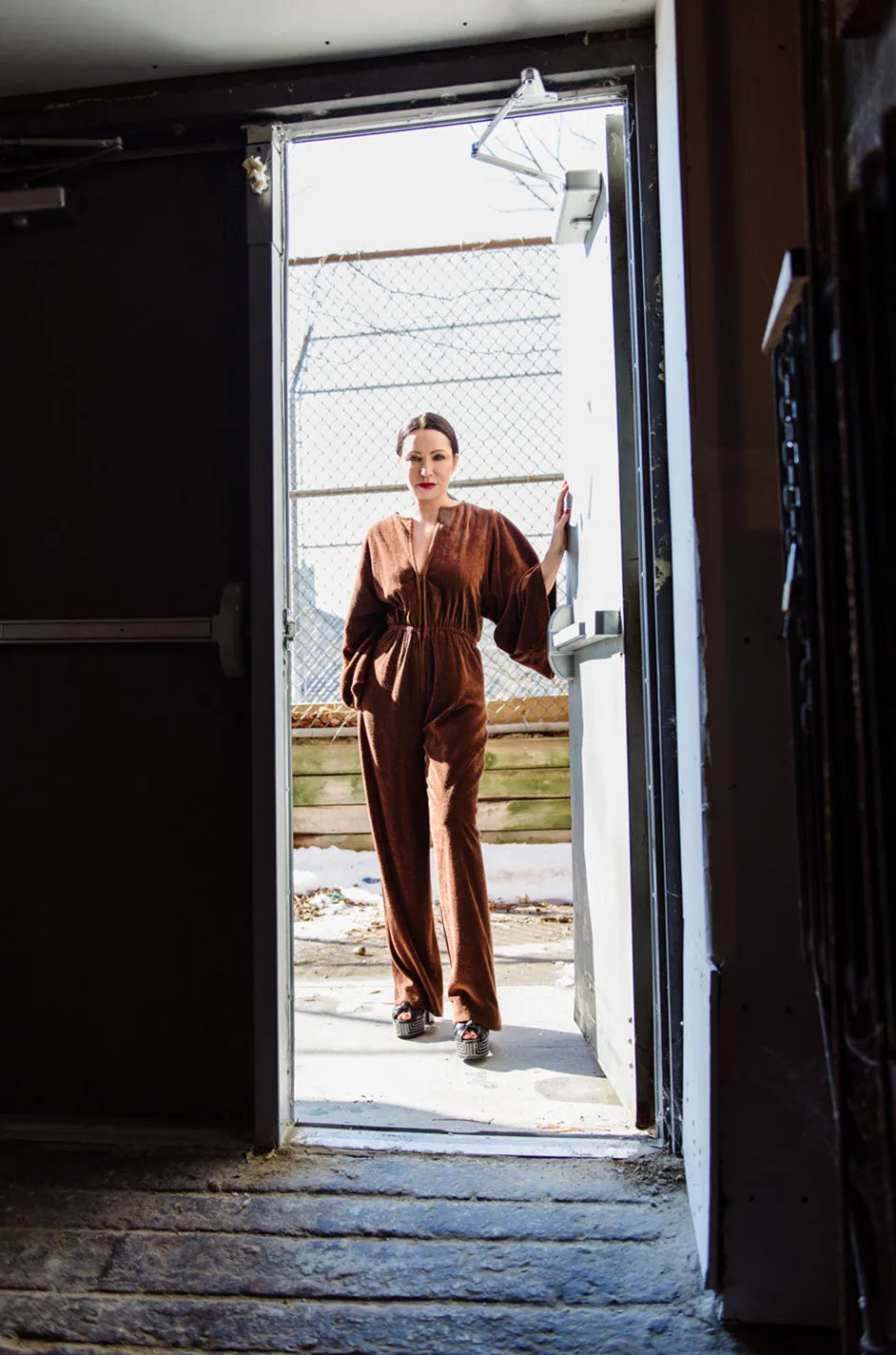 1970s Halston Chocolate Brown Toweling Jumpsuit