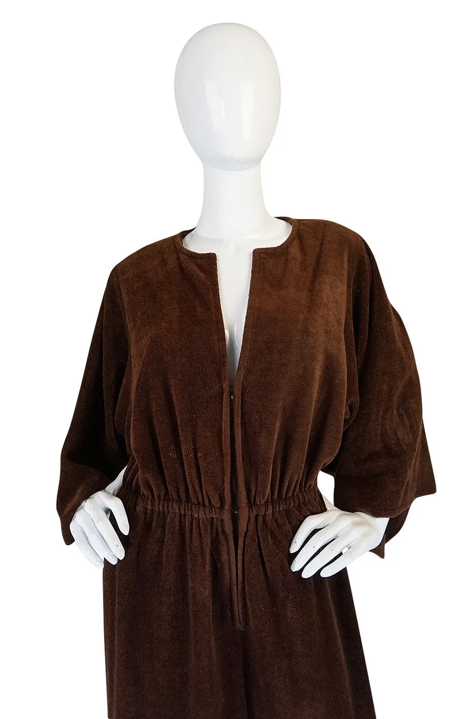 1970s Halston Chocolate Brown Toweling Jumpsuit