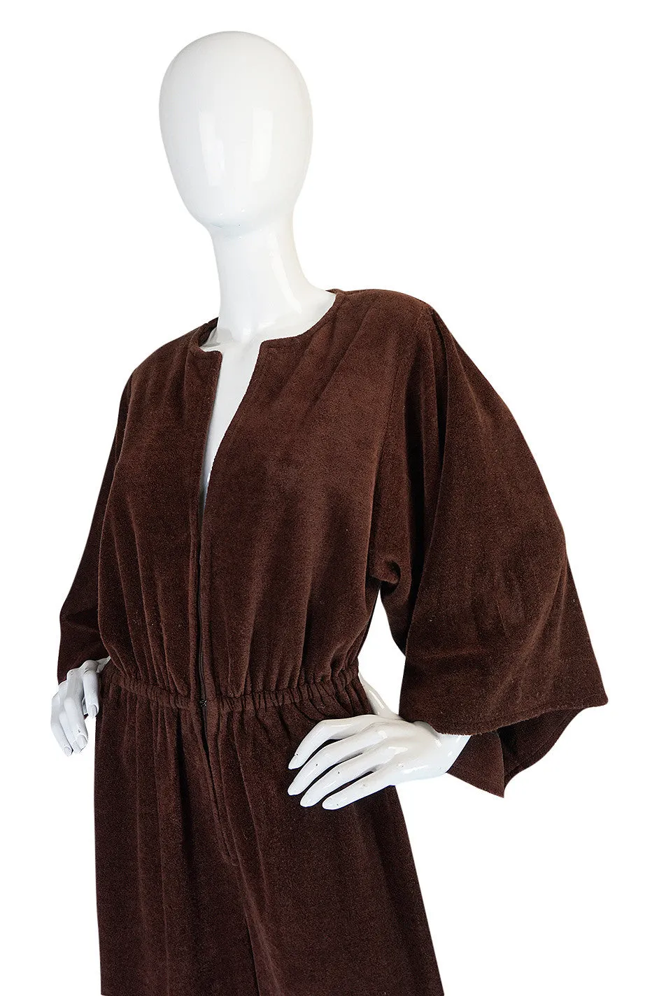1970s Halston Chocolate Brown Toweling Jumpsuit