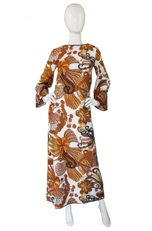 1970s Jean Allen Printed Caftan Maxi
