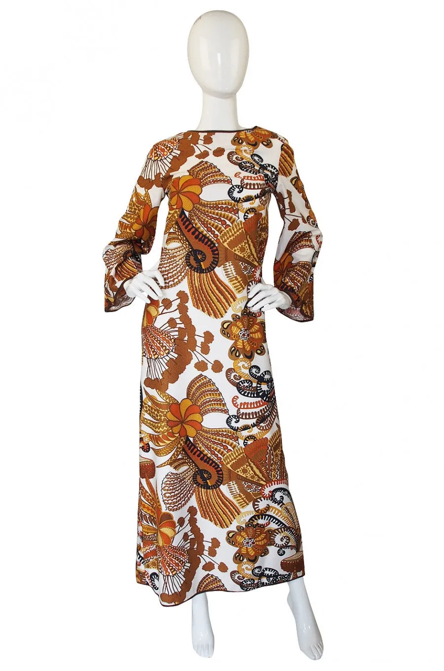 1970s Jean Allen Printed Caftan Maxi