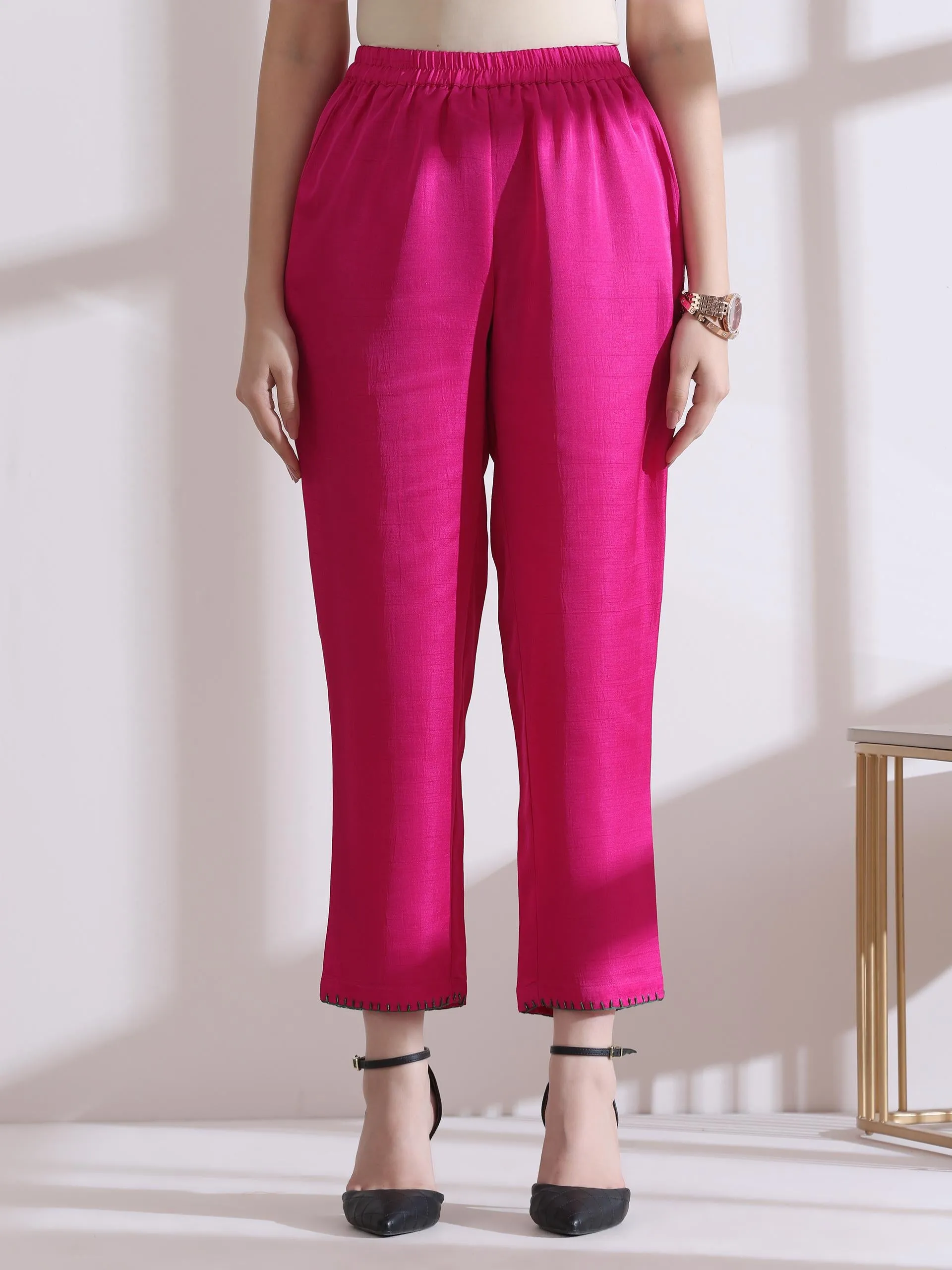 2 Pc Set - Prf'T Lux Fuchsia Collar Kurta With Pants