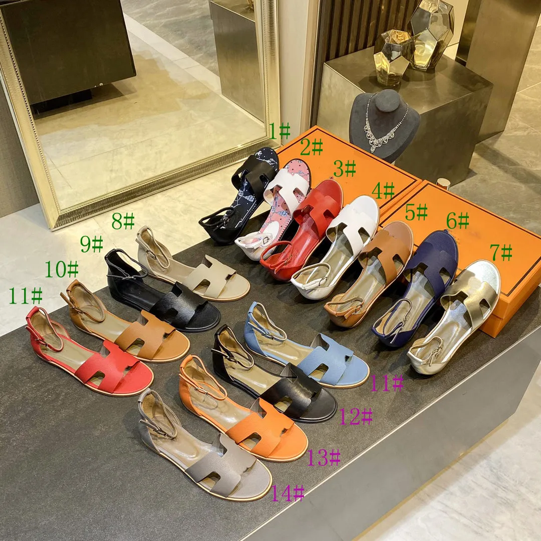 34-42 leather flats sandals fashion outwear shoes women 2023 14 colors high quality