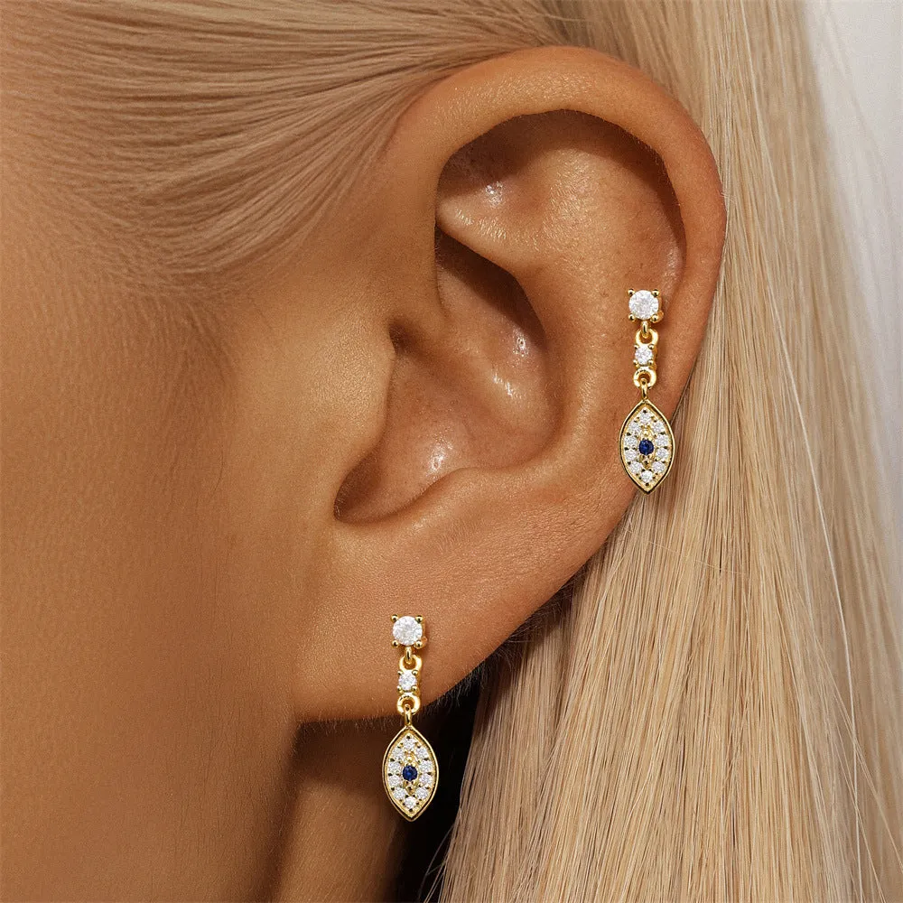 925 Silver Demon Eye Flat Back Earrings