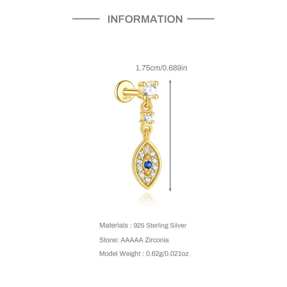 925 Silver Demon Eye Flat Back Earrings