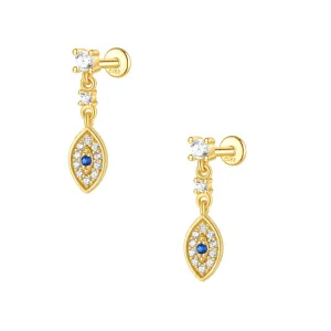 925 Silver Demon Eye Flat Back Earrings