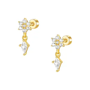 925 Silver Flower CZ Diamond Flat Back Earrings
