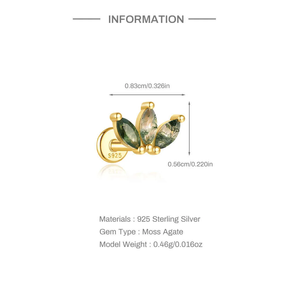 925 Silver Natural Claw Moss Agate Flat Back Earrings
